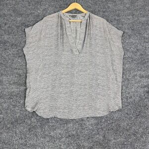 Vince Blouse V-Neck Knit Print Womens Medium Grey 100% Silk Luxury EUC